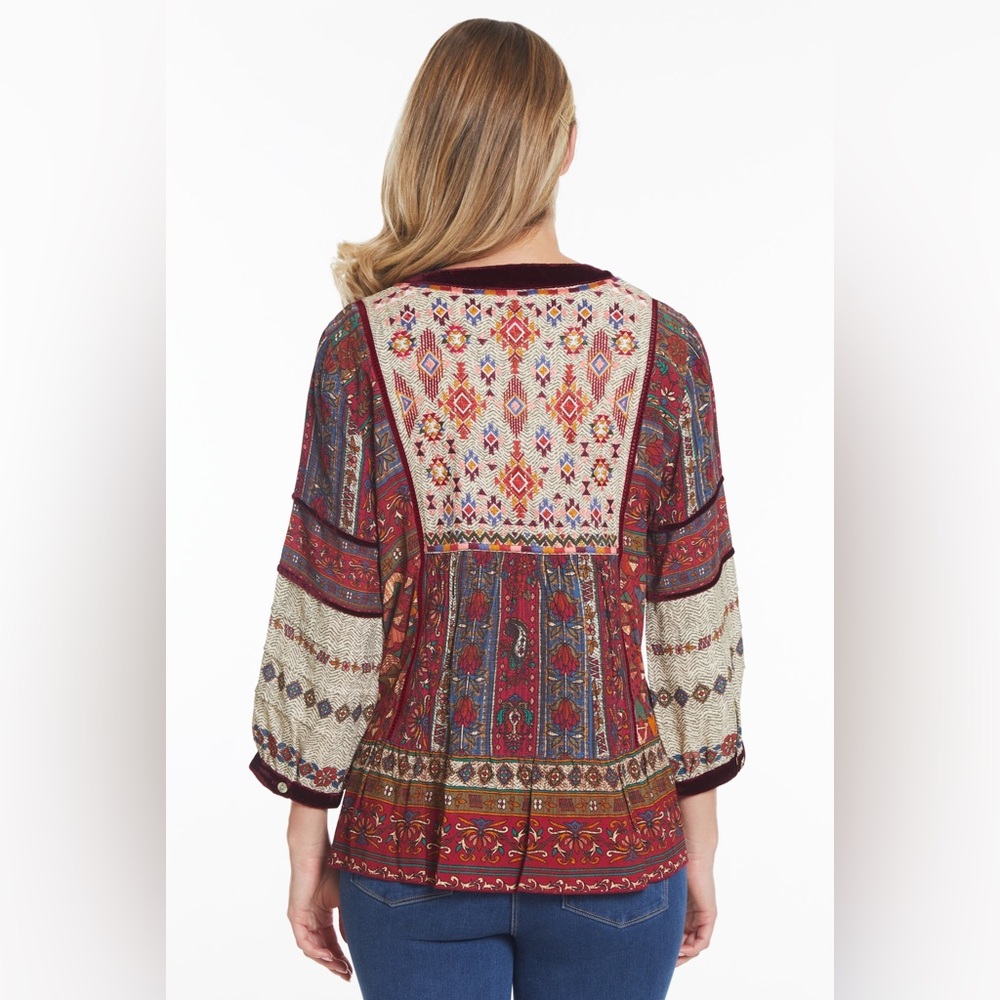 John Mark Burgundy and Cream Patterned Blouse - Picture 2 of 4